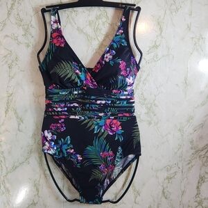 Aqua Green Floral 1 Piece Swimsuit